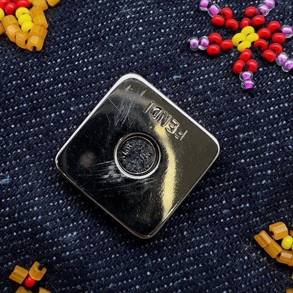 Fendi Mamma Bucket Denim Beads Shoulder Bag Flower - Picture 6 of 12